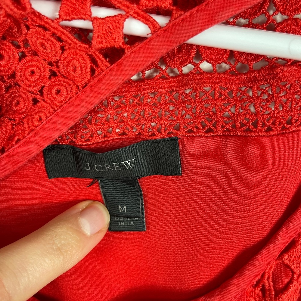 J.Crew Radish Coral-Red Embroidered Lace Sleeveless Shift Dress Cotton Size M - Picture 14 of 14